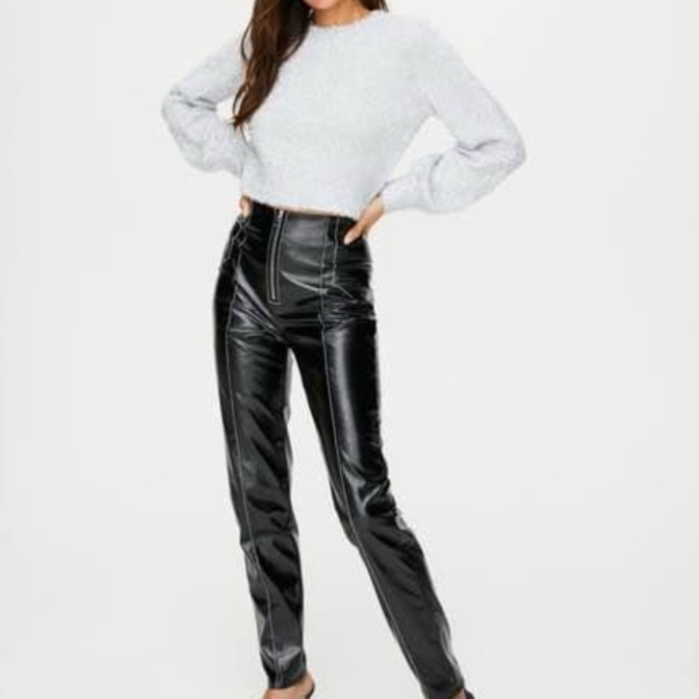 Aritzia Black High-Waisted Leather Pants